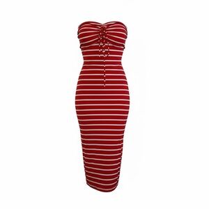 Elegant Red and White Striped Strapless Dress